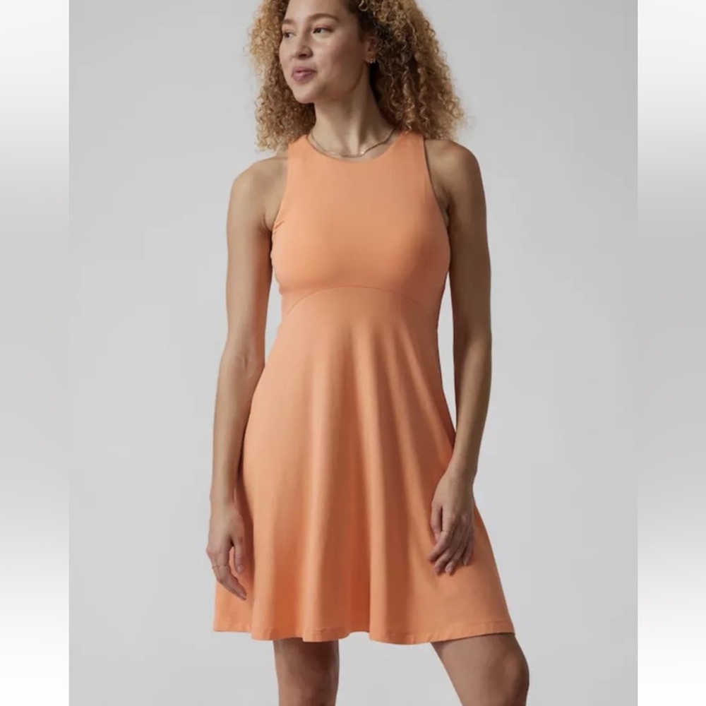 Athleta Santorini Midi Knit stretch ballet Dress in Peach Orange W1394 Sz L Tall